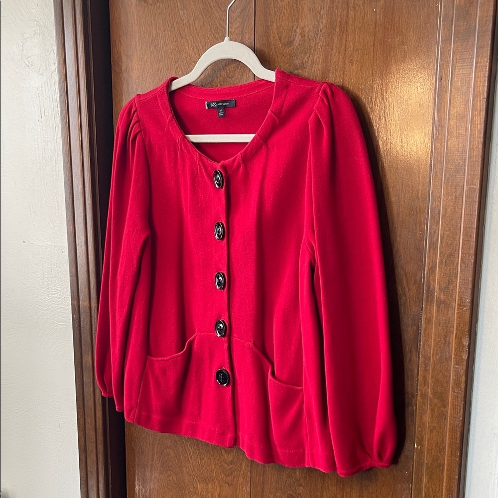 Anne Klein Red Button-Up Cardigan - Picture 4 of 5
